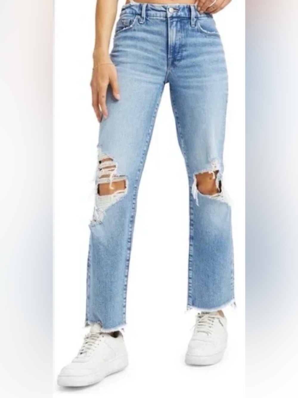 Good American Good Icon Indigo High Rise Distressed Grunge Raw Hem Jeans EUC 27